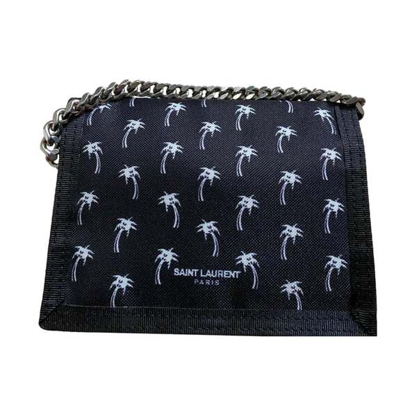 Saint Laurent Buffalo Palm Tree Black Nylon Chain Trifold
